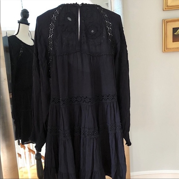 ❌SOLD❌ FREE PEOPLE Mini Dress Piece of Your Heart Tiered Beautiful Black Lace 🖤 - Picture 7 of 15